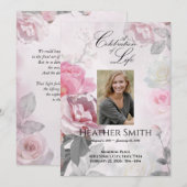 Roze rozenviering van het leven begrafenis kaart (Voorkant / Achterkant)