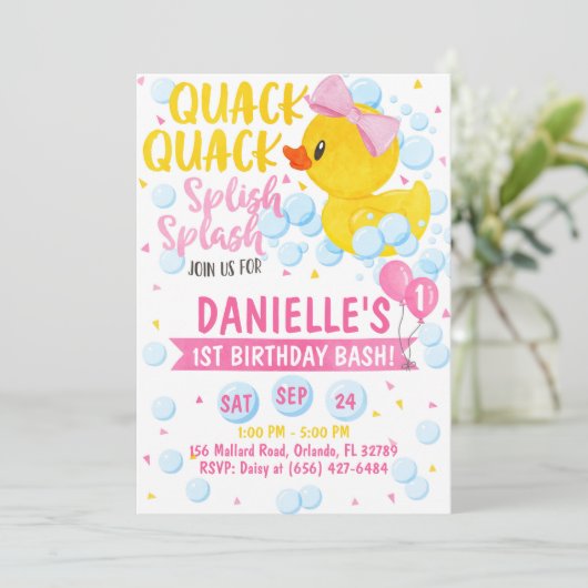 Roze Rubber Duckie Uitnodiging (Staand voorkant)