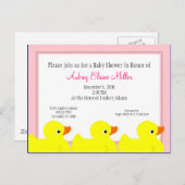 Roze Rubber Ducky Douche Uitnodiging (Voorkant / Achterkant)