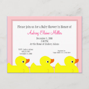 Roze Rubber Ducky Douche Uitnodiging Briefkaart