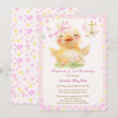 Roze Rubber Eend Doop en Verjaardag Kaart (Voorkant / Achterkant)