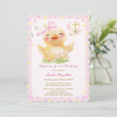 Roze Rubber Eend Doop en Verjaardag Kaart (Staand voorkant)