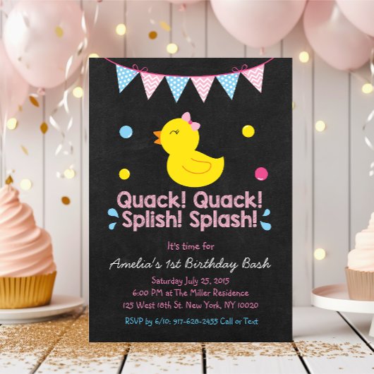 Roze Rubber Euck 1st Birthday Kaart