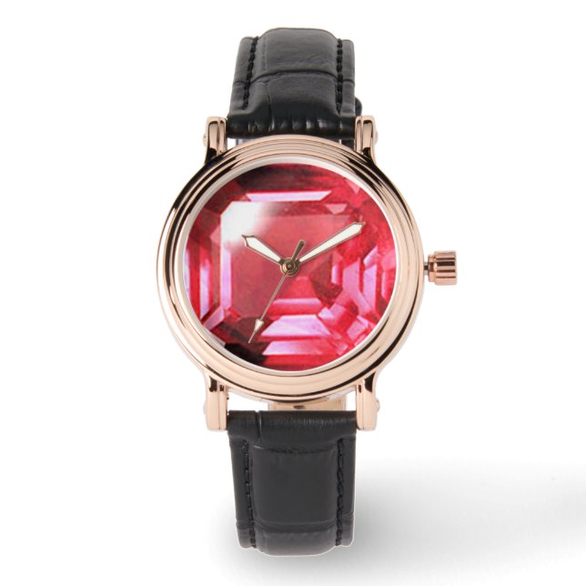 Roze Ruby edelsteen Horloge (Voorkant)