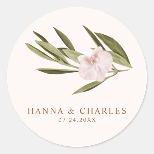 Roze Ruby Greenery Orchid Eucalyptus Ronde Sticker (Voorkant)