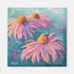 Roze Rudbeckias die Magnet schilderen Magneet