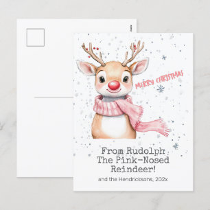 Roze Rudolph rendier kerst Briefkaart