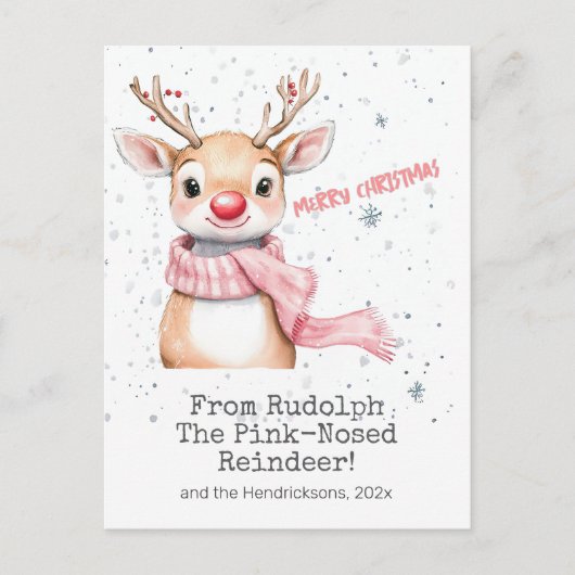 Roze Rudolph rendier kerst Briefkaart (Voorkant)
