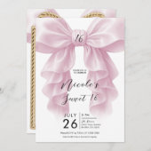 Roze Ruffle Cascade Bow Elegant Sweet 16 Party Kaart (Voorkant / Achterkant)