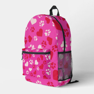 Roze Rugzak Wit & Rood Hart en Cat Paw Prints