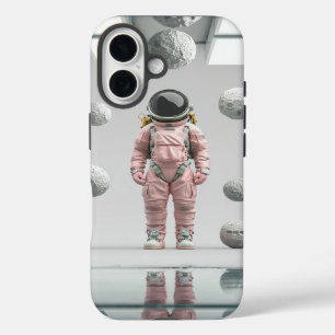 Roze ruimteverkenner - Cartoon Astronaut iPhone 16 Hoesje