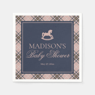 Roze ruit klassieke schommelpaard baby shower servet