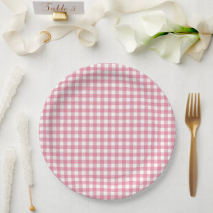 Roze ruitjes geruite baby shower papieren bordje