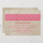 Roze Rustic Lace Wedding Invite Kaart (Voorkant / Achterkant)