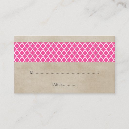 Roze Rustic Quatrefoil Weddenschap Place Card Plaatskaartje (Voorkant)