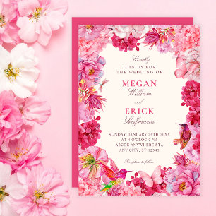 Roze rustieke bloeiende bloemen bruiloft kaart
