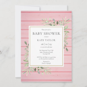 Roze Rustieke Houtgroen Baby Shower Kaart
