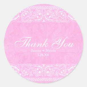 Roze Rustieke Paisley Landelijke Westerse Bruidsdo Ronde Sticker