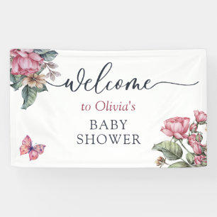 Roze rustieke rozen floral Welkom Spandoek