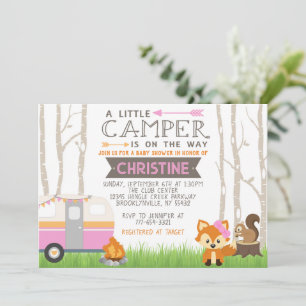 Roze RV Camper Woodland Forest Dieren Baby shower Kaart