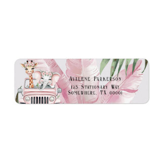 Roze Safari Adventure Girl Baby shower Adres Etiket