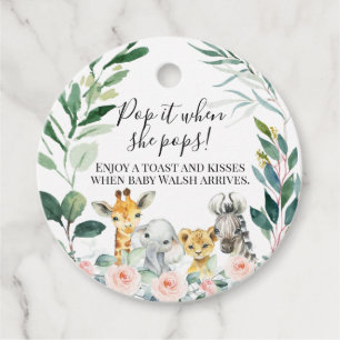 Roze Safari Baby shower Pop It Favor Labels