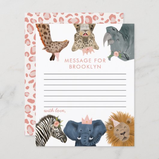 Roze Safari Birthday Party Time Capsule Note Kaart (Voorkant / Achterkant)