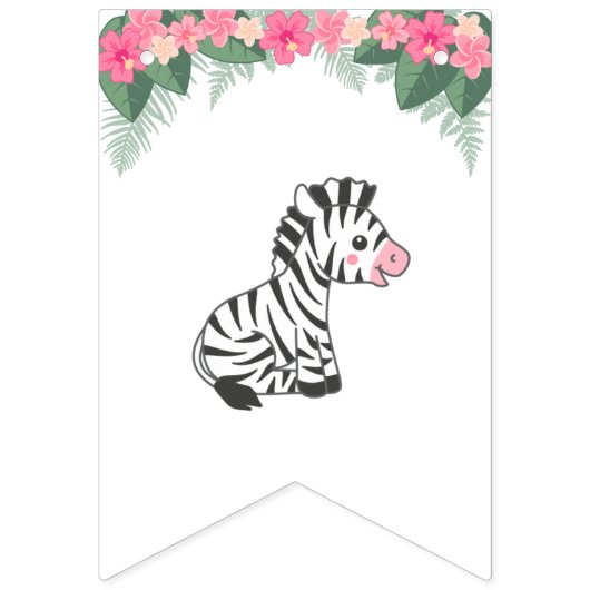 Roze Safari Dier Verjaardag Vlaggetjes (Eerste vlag)