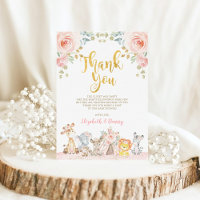 Roze Safari Dieren Baby Shower Bedankkaart