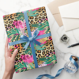Roze Safari Dieren' Bont Prints Plezier Cadeaupapier