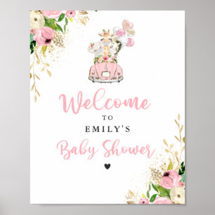 Roze Safari-dieren rijden op Baby shower Poster