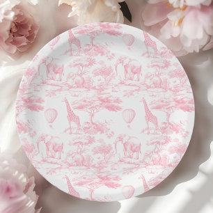 Roze Safari Dieren Toile de Jouy Baby Borrel Papieren Bordje