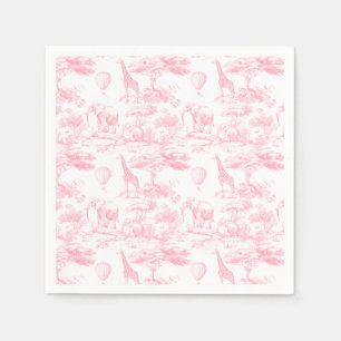 Roze Safari Dieren Toile de Jouy Baby shower Servet