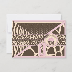 Roze Safari en Cupcake First Birthday RSVP Kaartje
