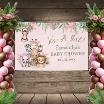Roze Safari Jungle Baby Shower Banner Meisjes Them