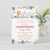 Roze Safari Jungle Baby Shower Kaart (Staand voorkant)