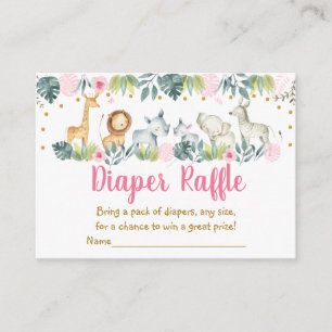 Roze Safari Oerwoud Baby shower Diaper Raffle Informatiekaartje