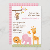 Roze Safari-uitnodigingen Kaart (Voorkant / Achterkant)