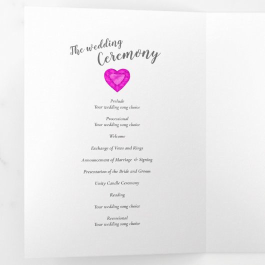 Roze saffier aangepaste foto bruiloortsvowel verni drieluik programma (Binnenzijde eerst)