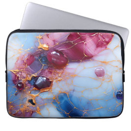 Roze & saffiermarmer met gouden aders laptop sleeve