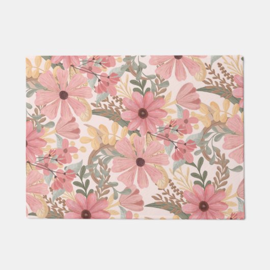 Roze Sage Green Floral laat Waterverf Pattern Deurmat (Voorkant)