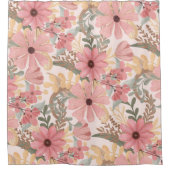 Roze Sage Green Floral laat Waterverf Pattern Douchegordijn (Voorkant)
