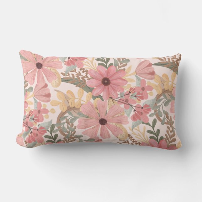 Roze Sage Green Floral laat Waterverf Pattern Kussen (Voorkant)