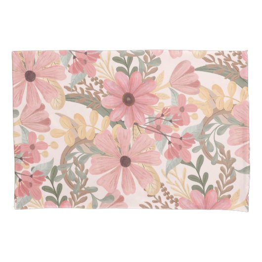Roze Sage Green Floral laat Waterverf Pattern Kussensloop (Voorkant)