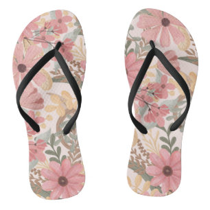 Roze Sage Green Floral laat Waterverf Pattern Teenslippers