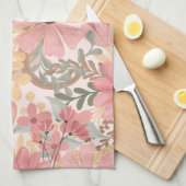 Roze Sage Green Floral laat Waterverf Pattern Theedoek (Quarter Fold)