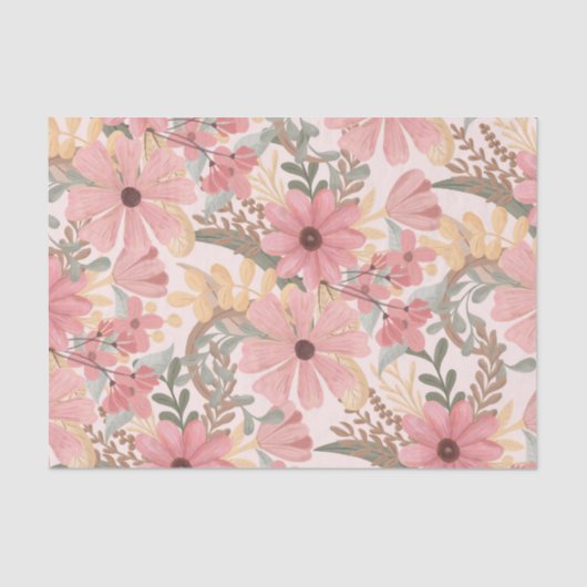 Roze Sage Green Floral laat Waterverf Pattern Tissuepapier (Voorkant)
