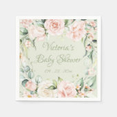 Roze Sage Groen Bloemen Gepersonaliseerd Baby show Servet (Voorkant)