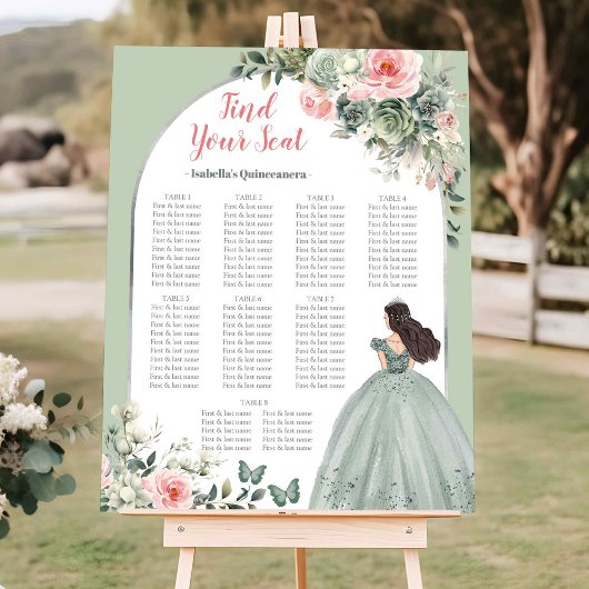 Roze Sage Groen Quinceañera Zitkaarten Teken Poster