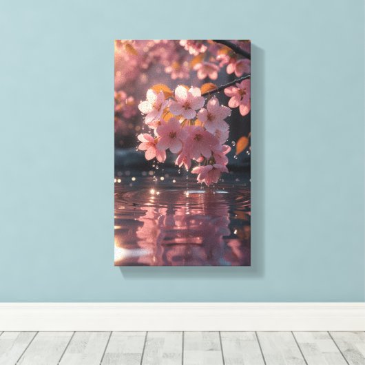 Roze sakura bloemen boven water | Serene Spring Na Canvas Afdruk (Insitu (Houten vloer))